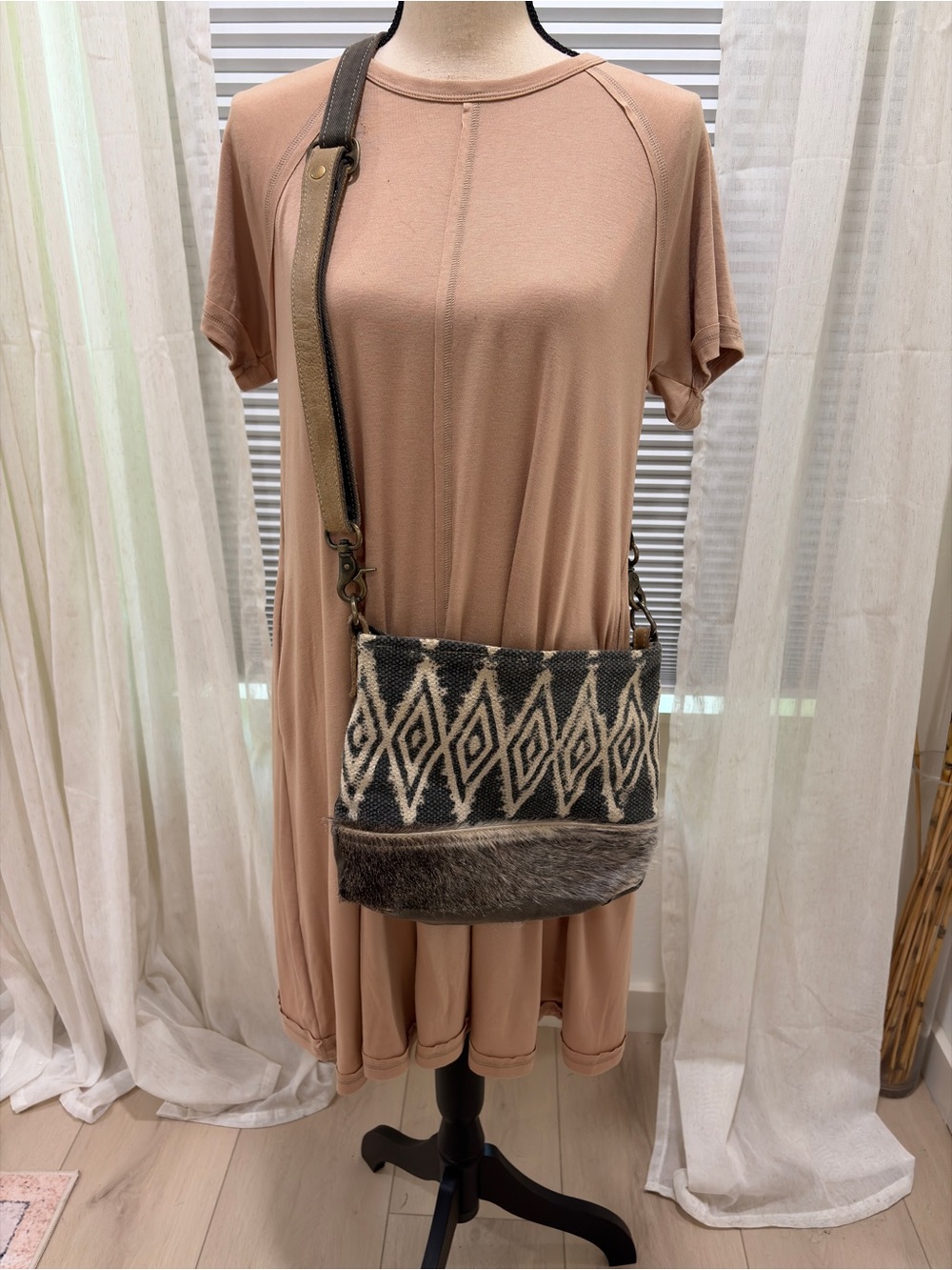 Myra Bag Diamond-Pattern Crossbody Bag in Charcoal and Cream